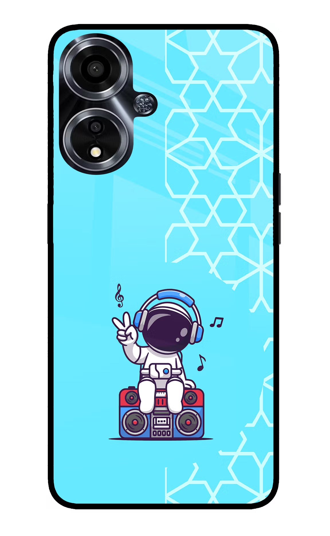 Cute Astronaut Chilling Oppo A59 5G Glass Case Back Cover by Casekaro
