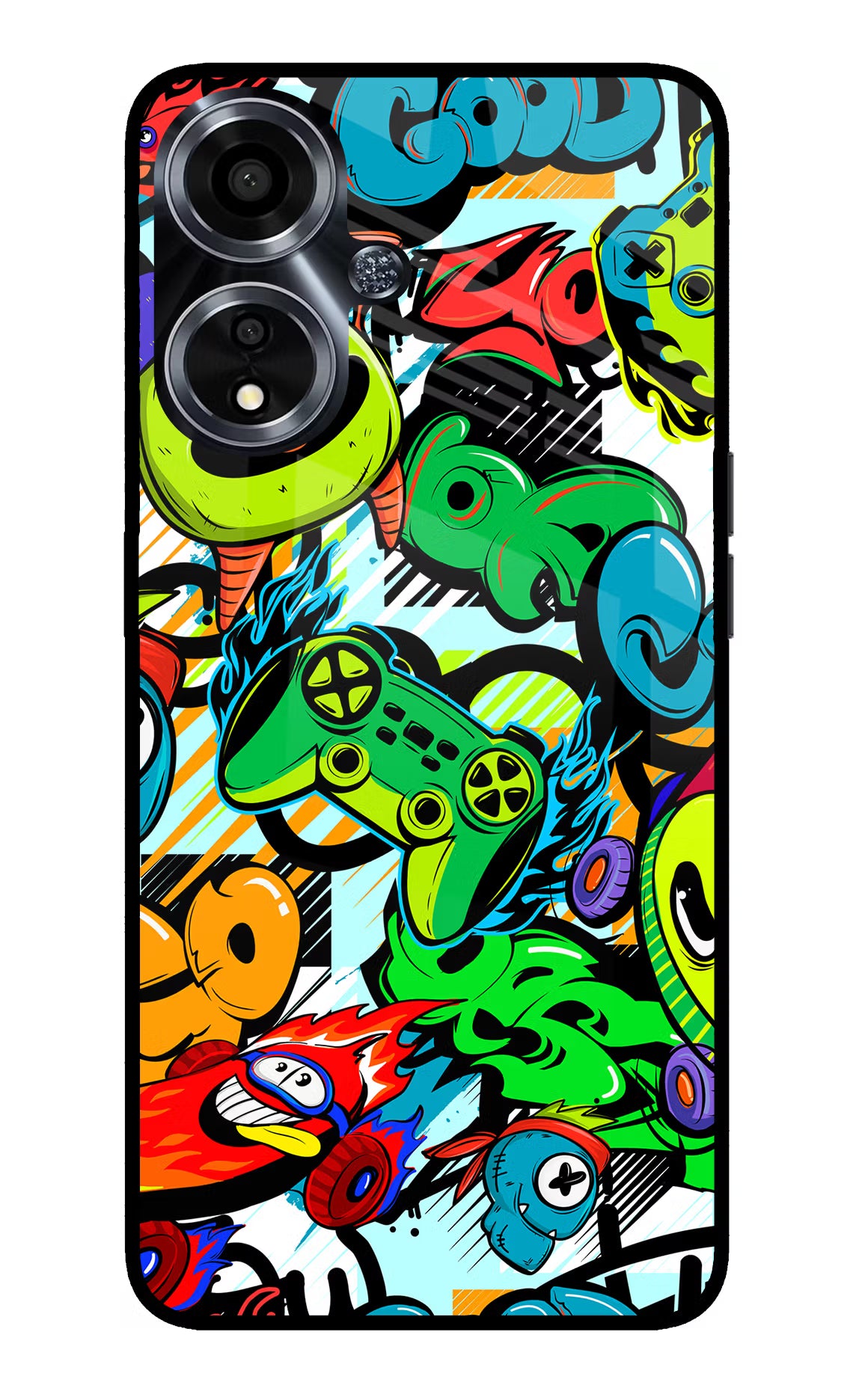 Game Doodle Oppo A59 5G Glass Case Back Cover by Casekaro