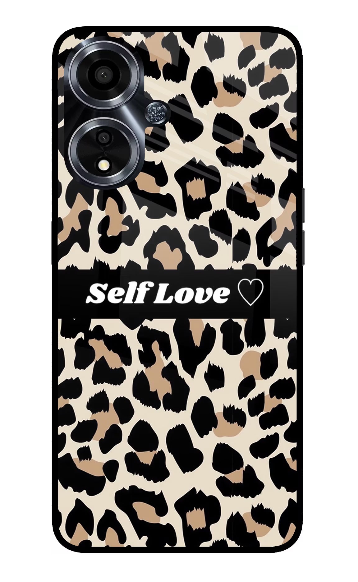 Leopard Print Self Love Oppo A59 5G Glass Case Back Cover by Casekaro