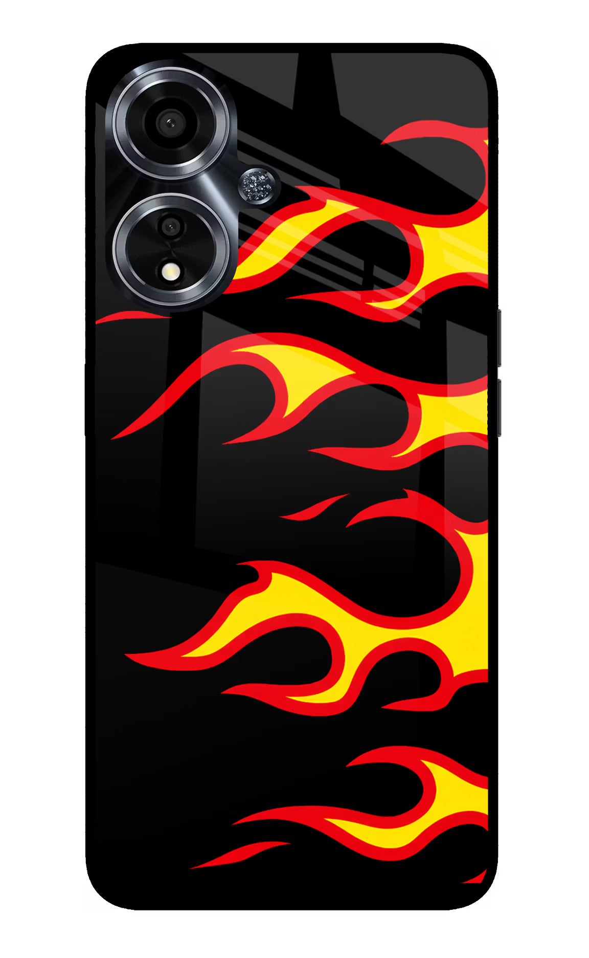 Side Sweep Flames Oppo A59 5G Glass Case Back Cover by Casekaro