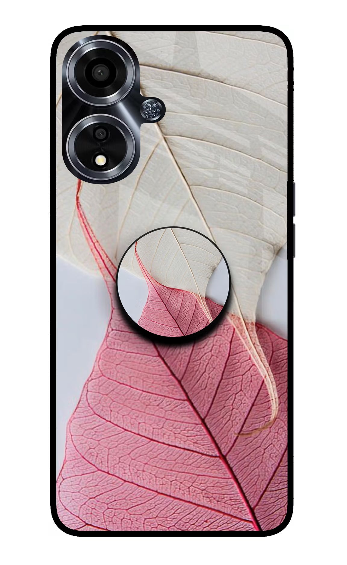 White Pink Leaf Oppo A59 5G Pop Case by Casekaro