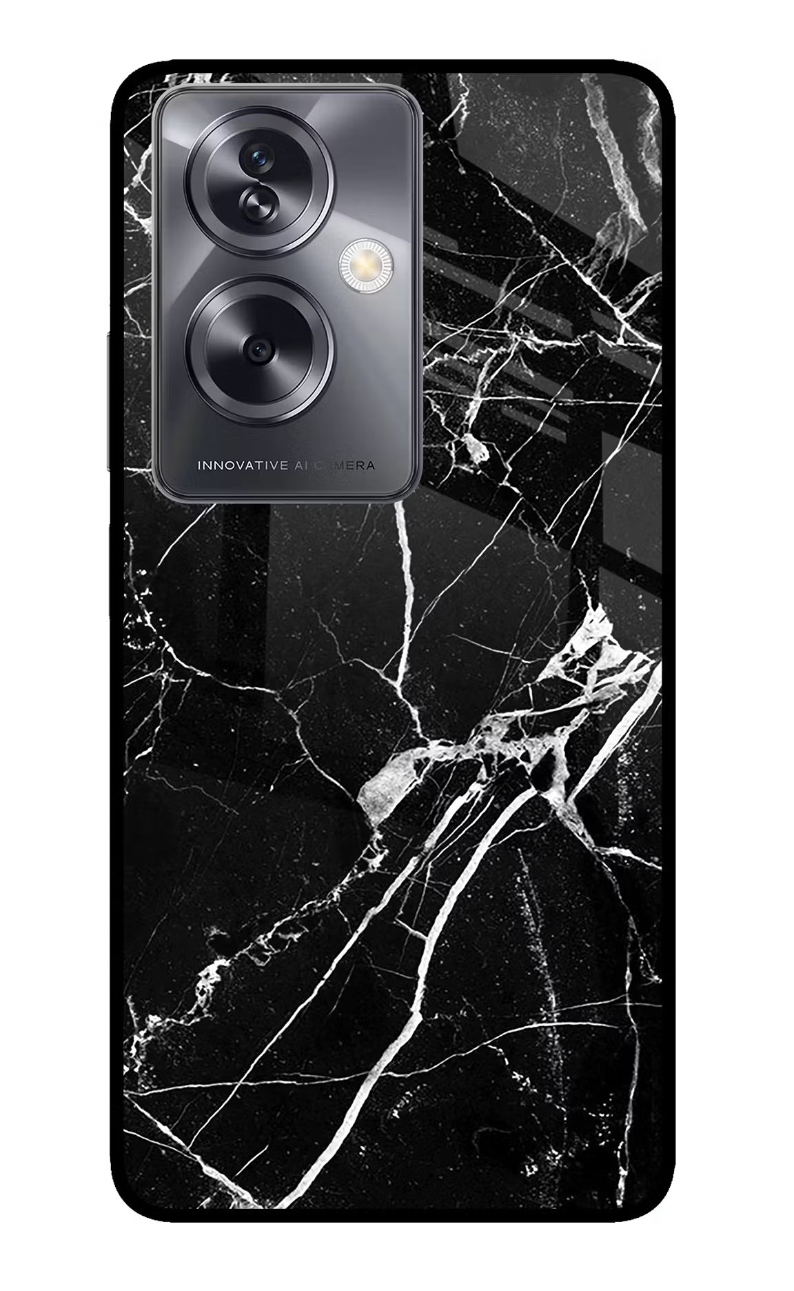 Black Marble Pattern Oppo A79 5G Glass Case Back Cover by Casekaro