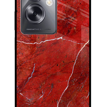 Red Marble Design Oppo A79 5G Glass Case Back Cover by Casekaro