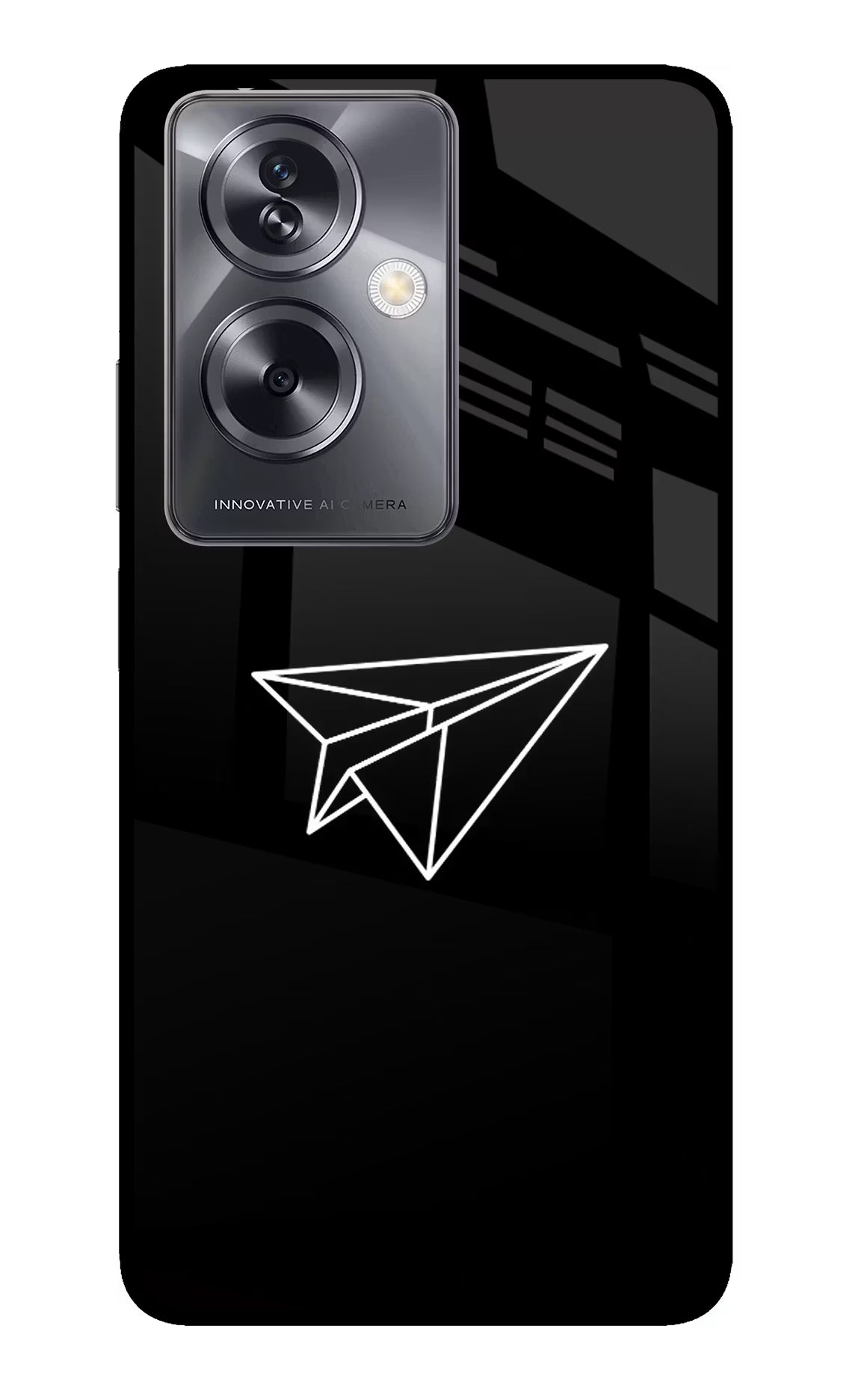 Paper Plane White Oppo A79 5G Glass Case Back Cover by Casekaro