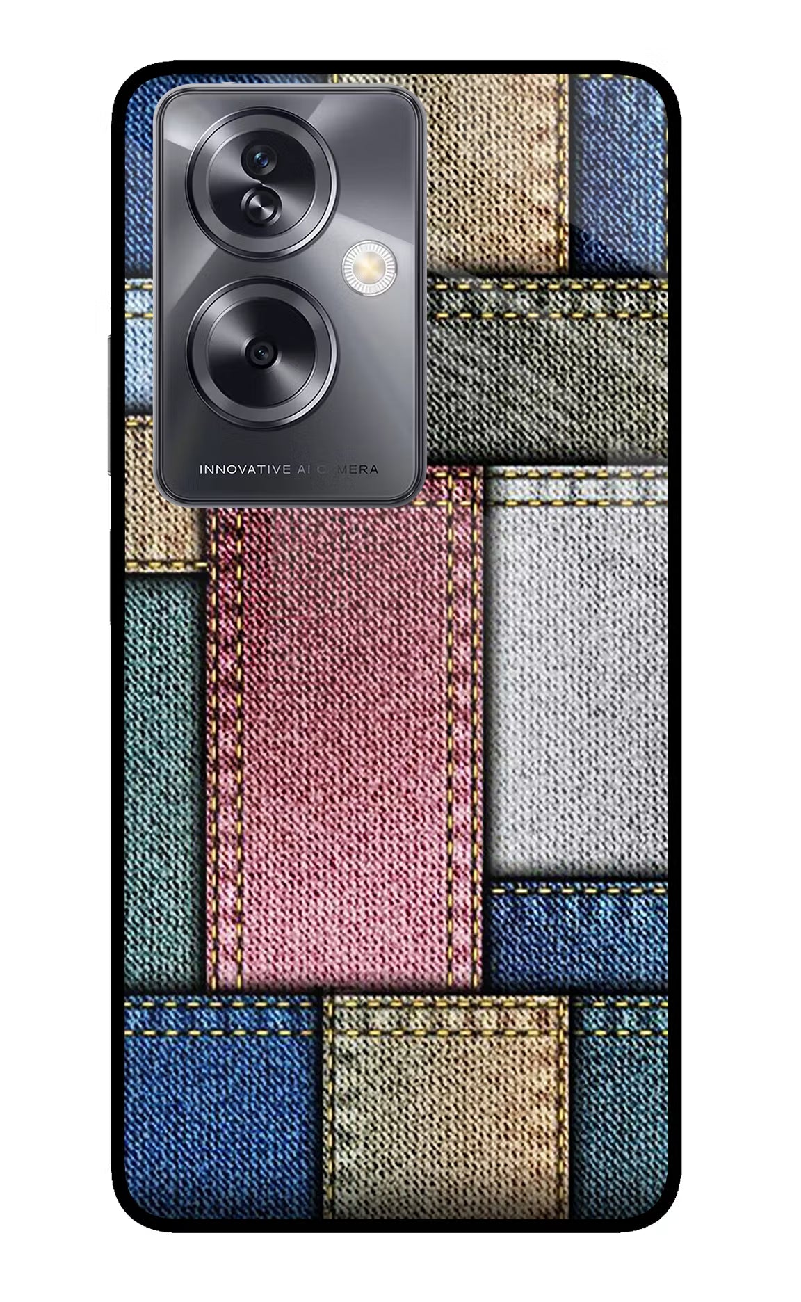 Multicolor Jeans Oppo A79 5G Glass Case Back Cover by Casekaro