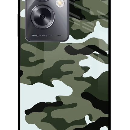 Camouflage Oppo A79 5G Glass Case Back Cover by Casekaro