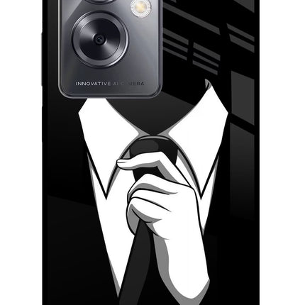 Black Tie Oppo A79 5G Glass Case Back Cover by Casekaro
