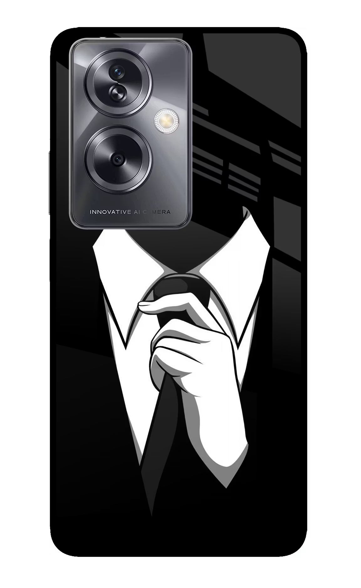 Black Tie Oppo A79 5G Glass Case Back Cover by Casekaro