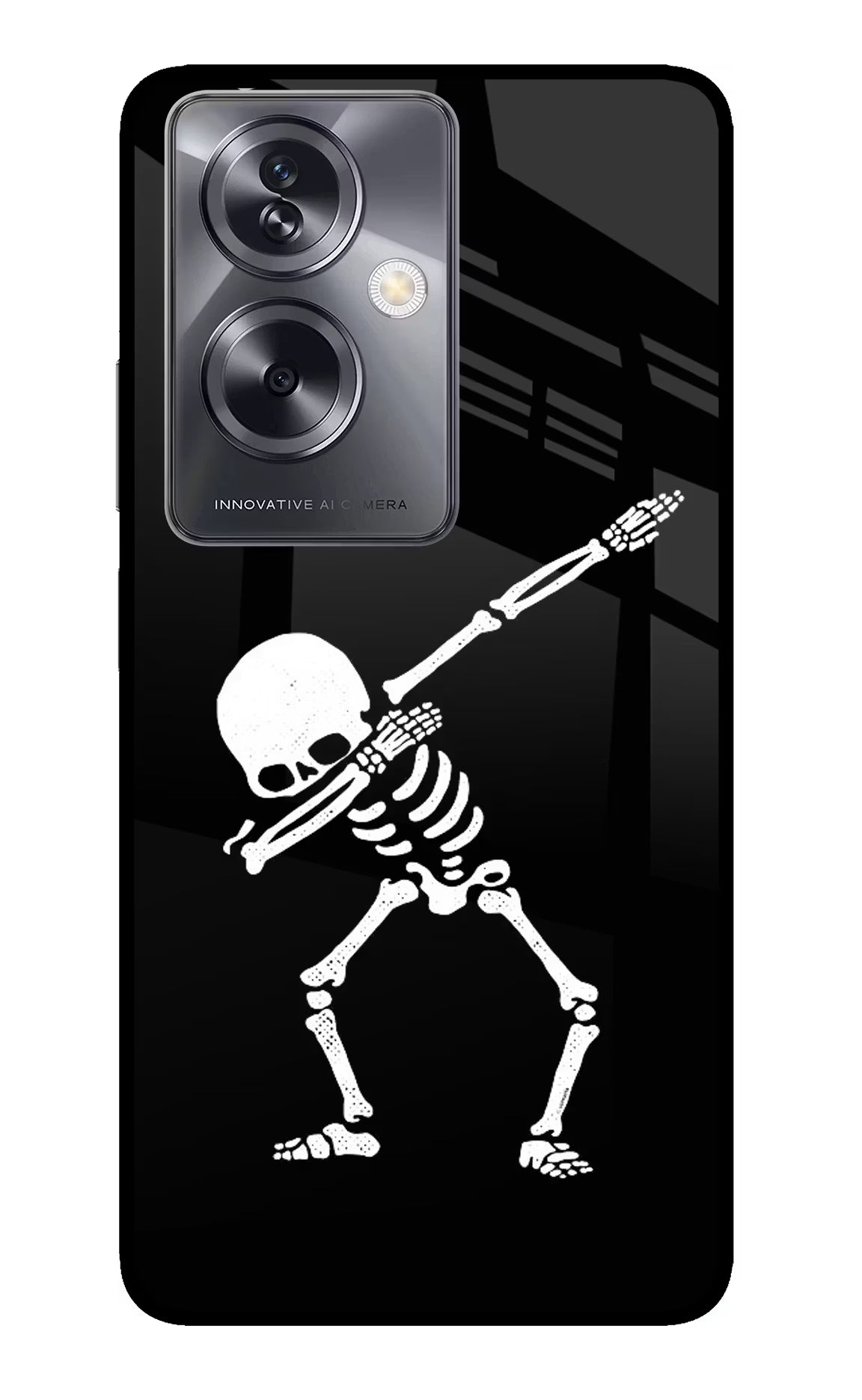 Dabbing Skeleton Art Oppo A79 5G Glass Case Back Cover by Casekaro