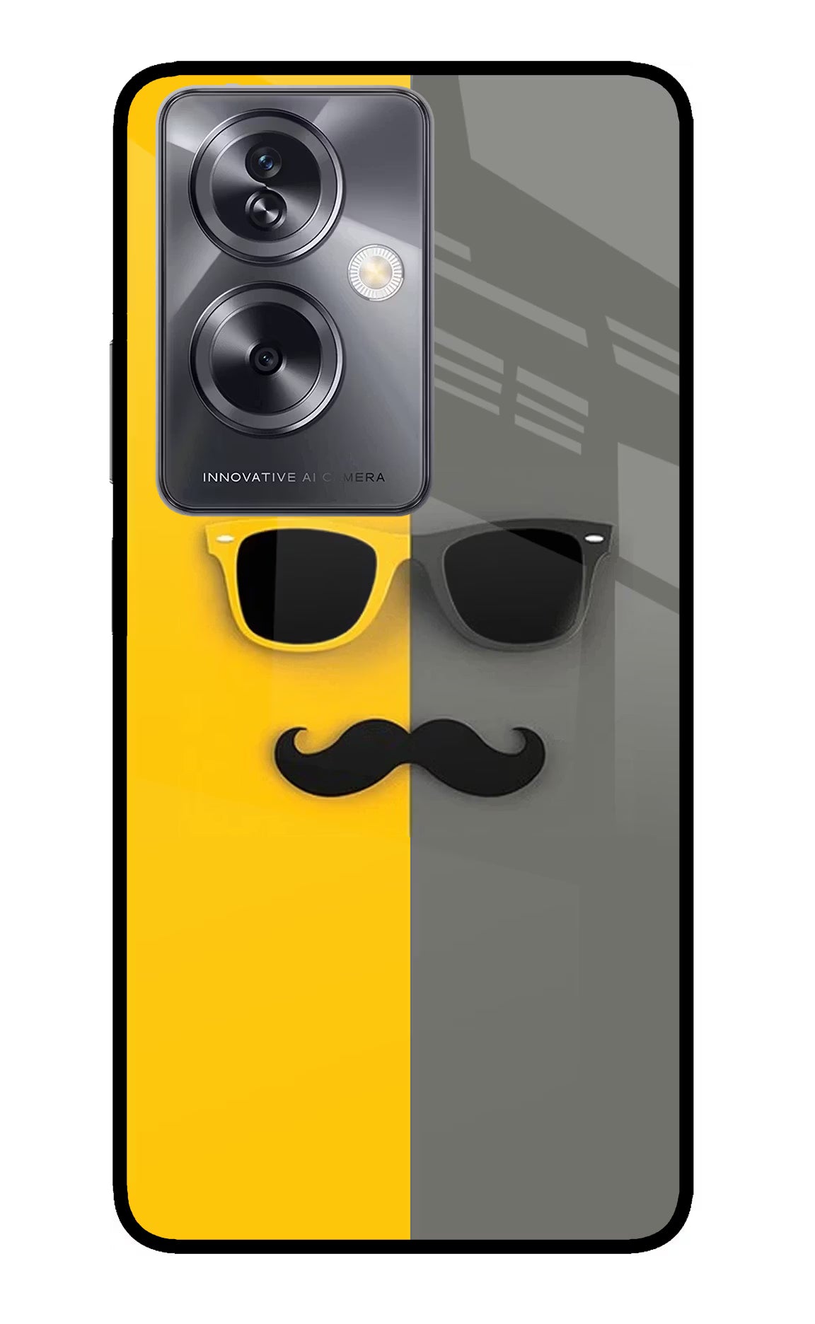 Sunglasses with Mustache Oppo A79 5G Glass Case Back Cover by Casekaro