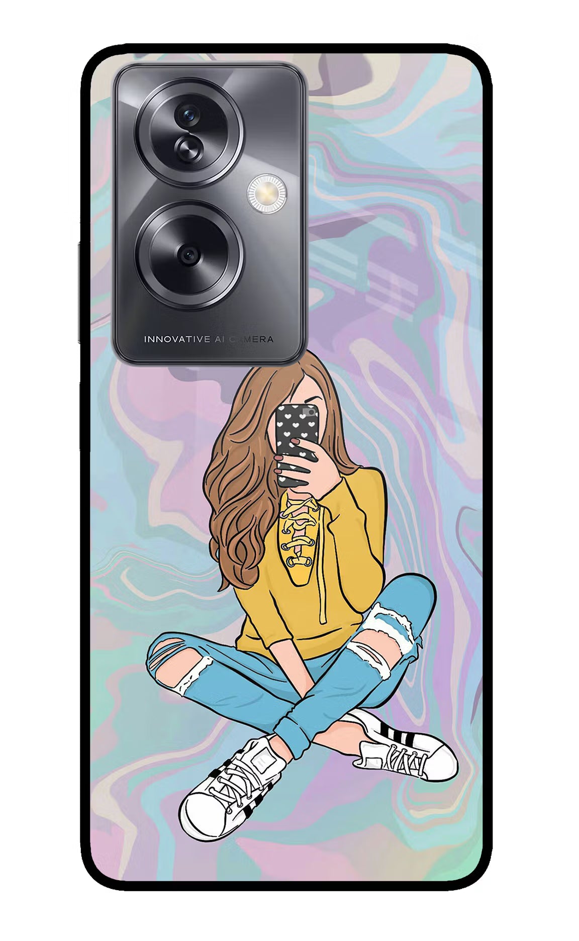 Selfie Girl Oppo A79 5G Glass Case Back Cover by Casekaro