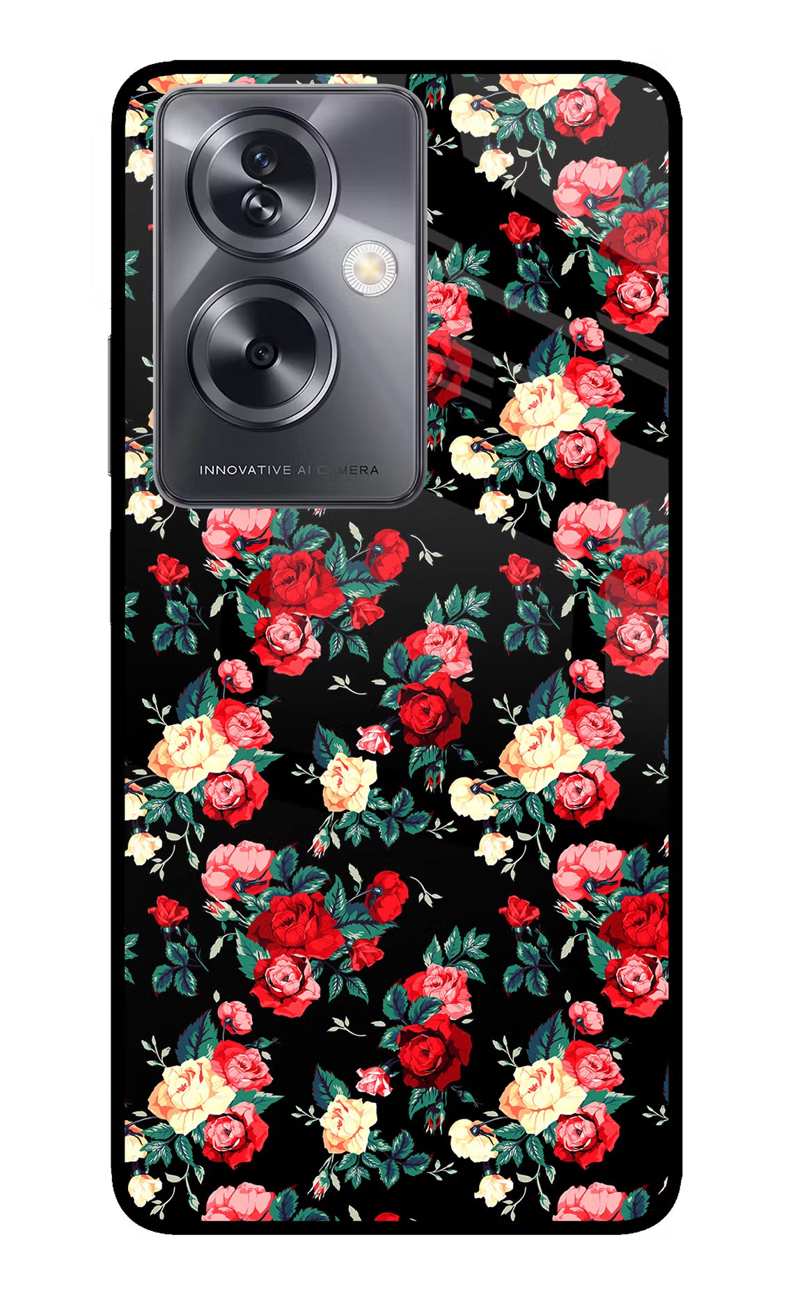 Rose Pattern Oppo A79 5G Glass Case Back Cover by Casekaro