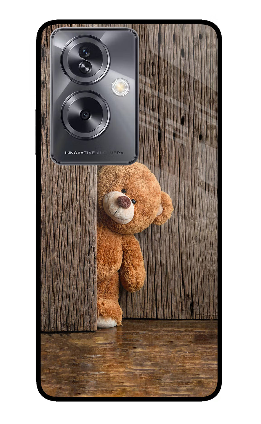 Teddy Wooden Oppo A79 5G Back Cover, Glass case