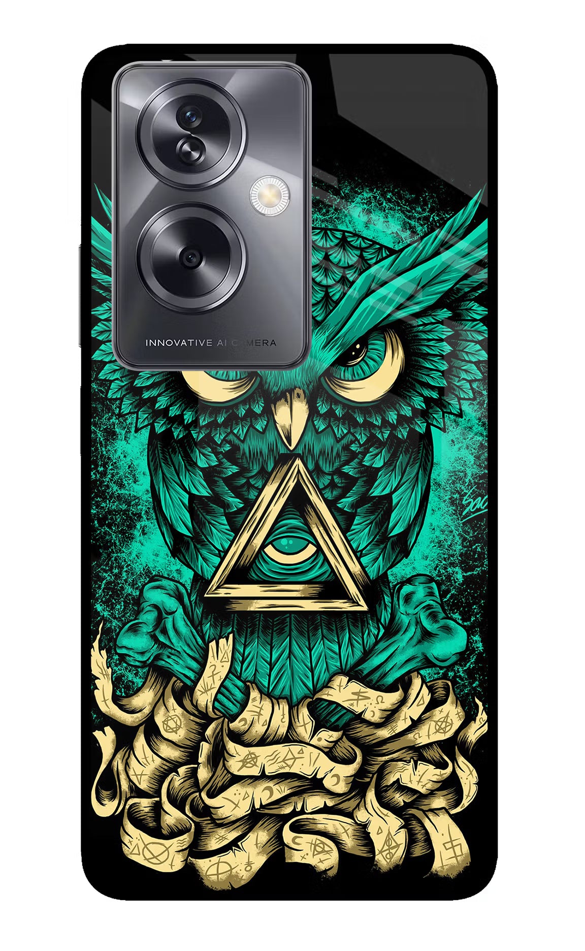 Green Owl Oppo A79 5G Glass Case Back Cover by Casekaro