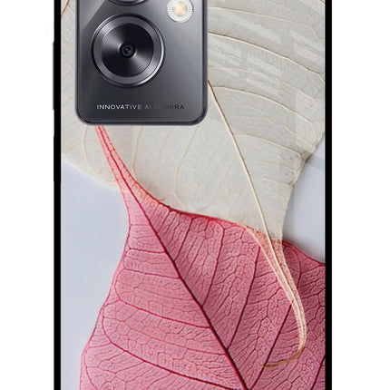 White Pink Leaf Oppo A79 5G Glass Case Back Cover by Casekaro