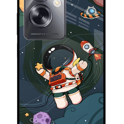 Cartoon Astronaut Oppo A79 5G Glass Case Back Cover by Casekaro