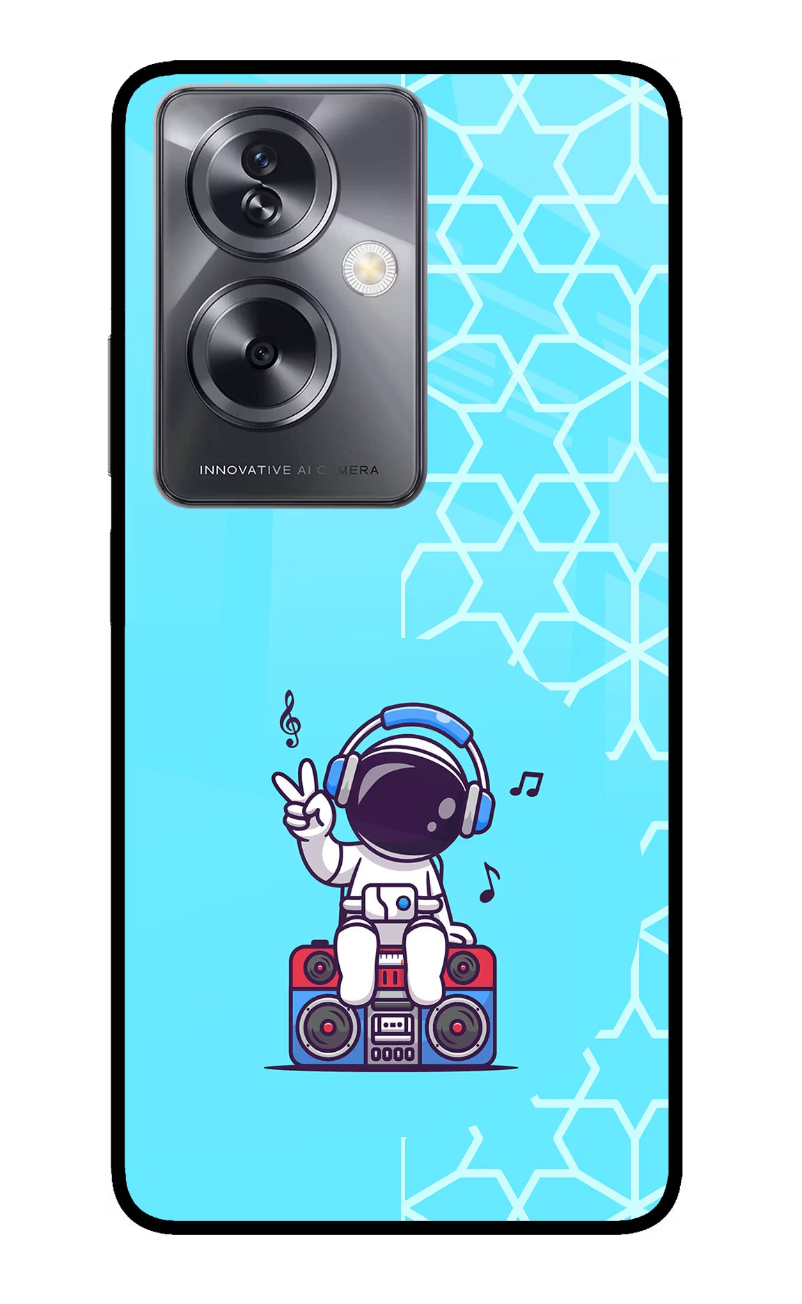 Cute Astronaut Chilling Oppo A79 5G Glass Case Back Cover by Casekaro