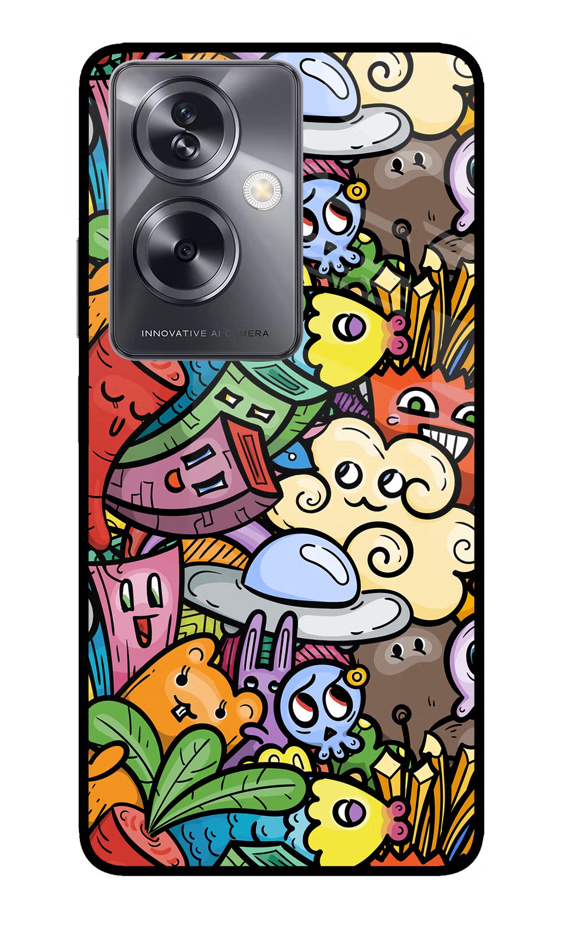 Veggie Doodle Oppo A79 5G Glass Case Back Cover by Casekaro