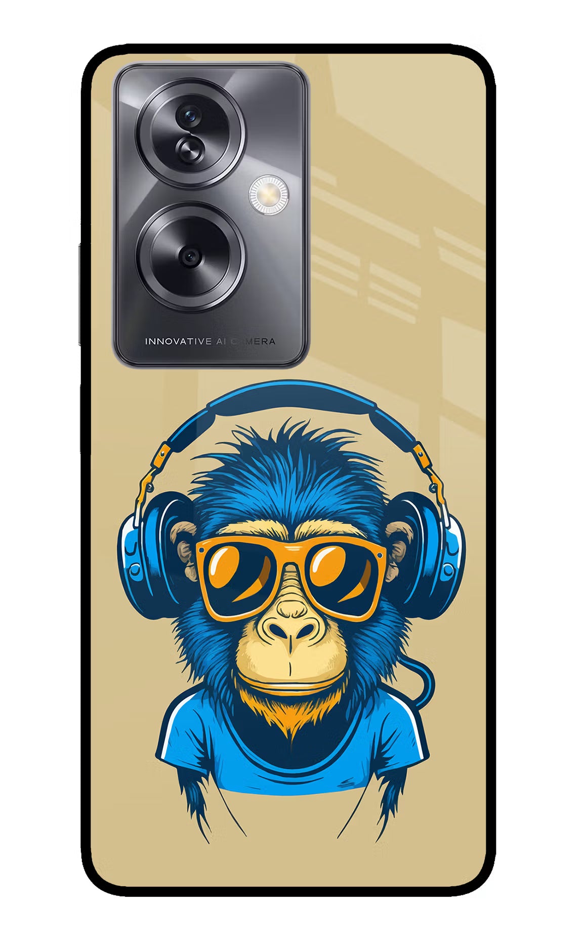 Monkey Headphone Oppo A79 5G Glass Case Back Cover by Casekaro