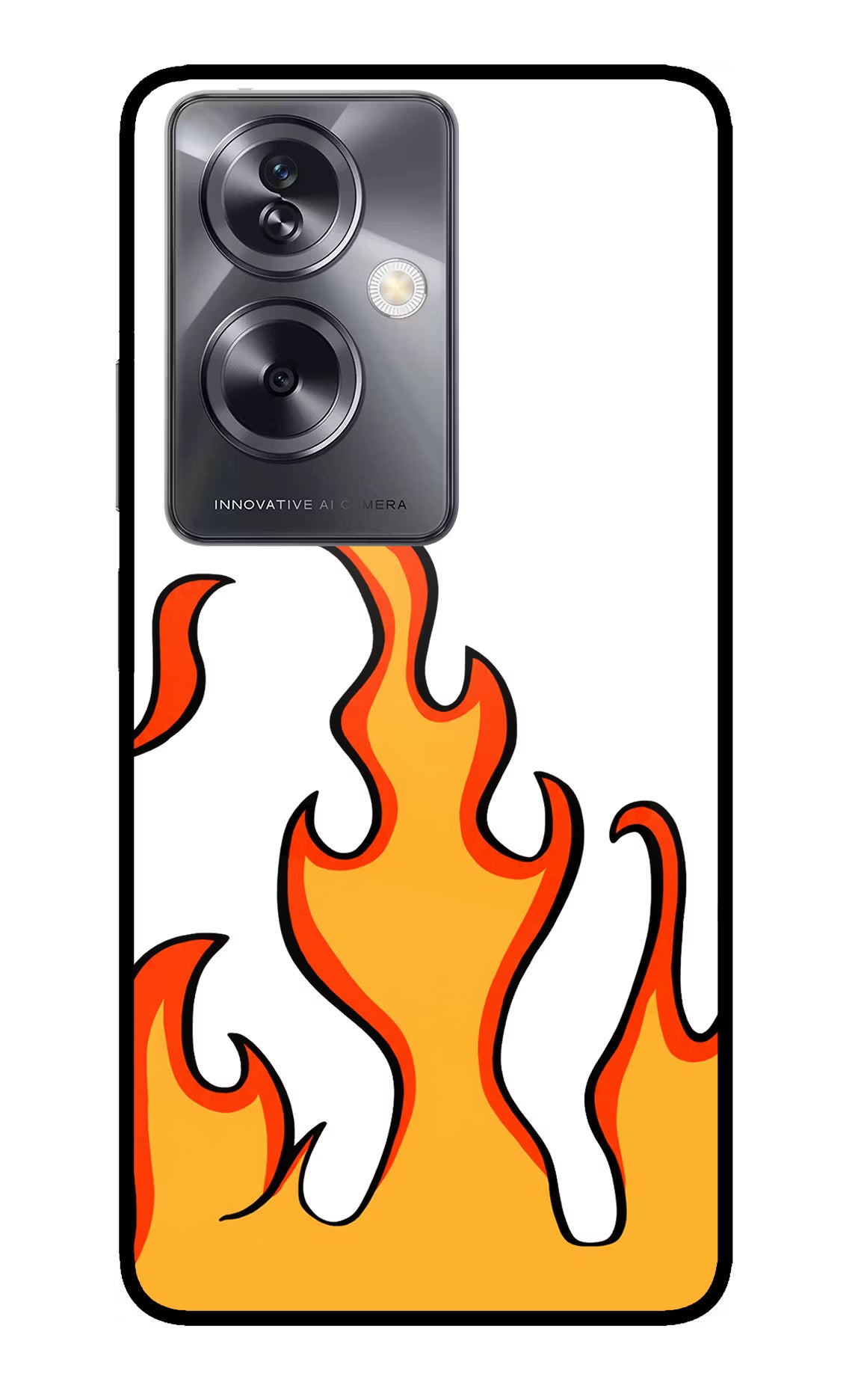 Fired Up – White Oppo A79 5G Glass Case Back Cover by Casekaro