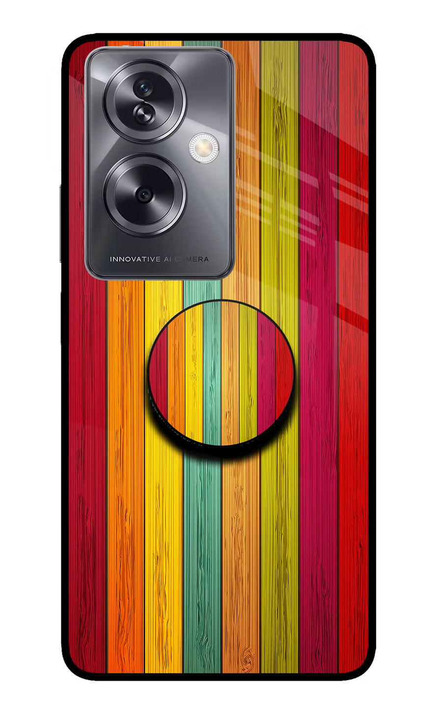 Multicolor Wooden Oppo A79 5G Pop Case, Glass case