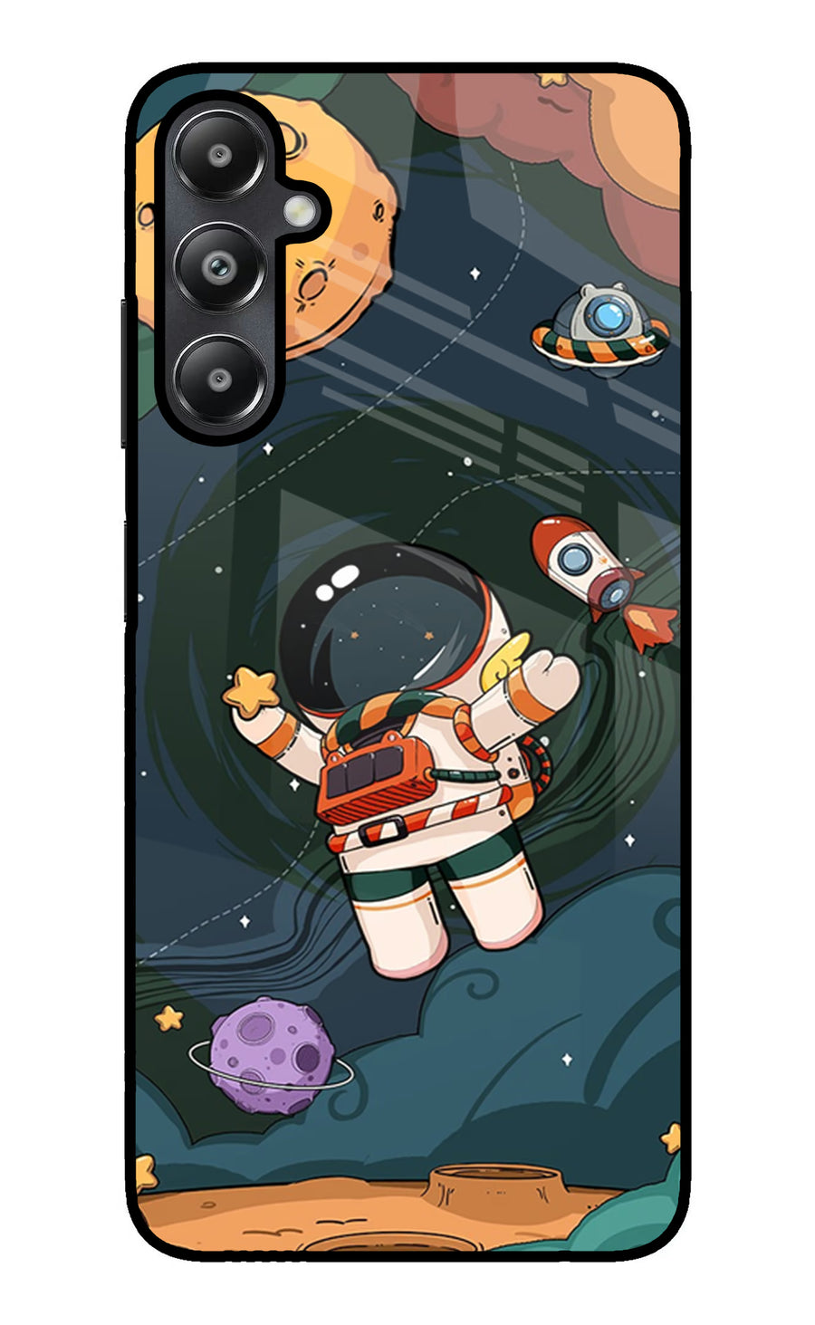 Cartoon Astronaut Samsung A05s Back Cover, Glass case