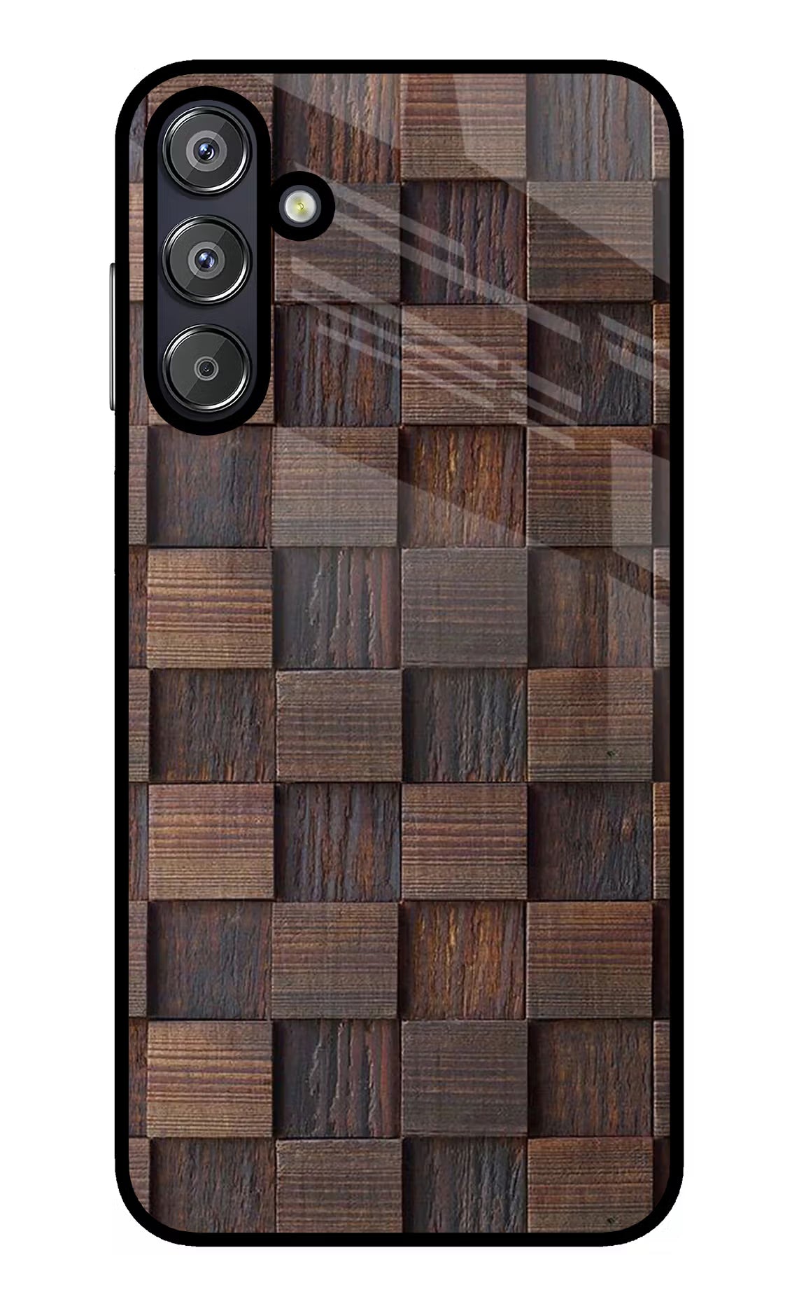 Wooden Cube Design Samsung F15 5G Glass Case Back Cover by Casekaro