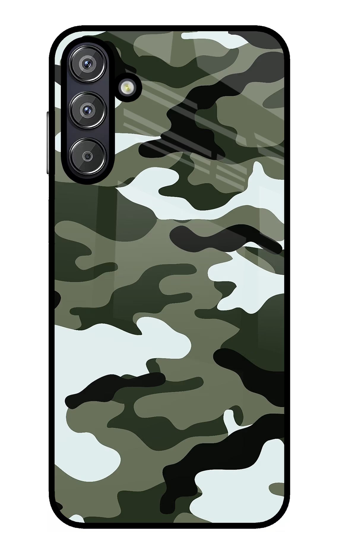 Camouflage Samsung F15 5G Glass Case Back Cover by Casekaro