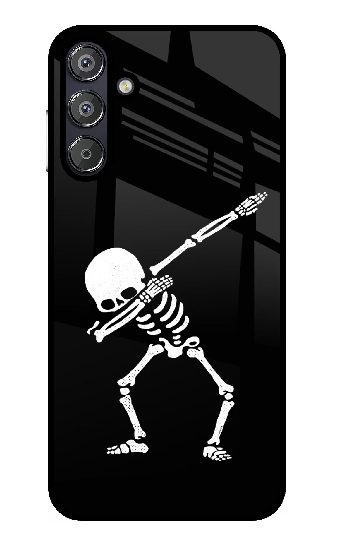 Dabbing Skeleton Art Samsung F15 5G Glass Case Back Cover by Casekaro
