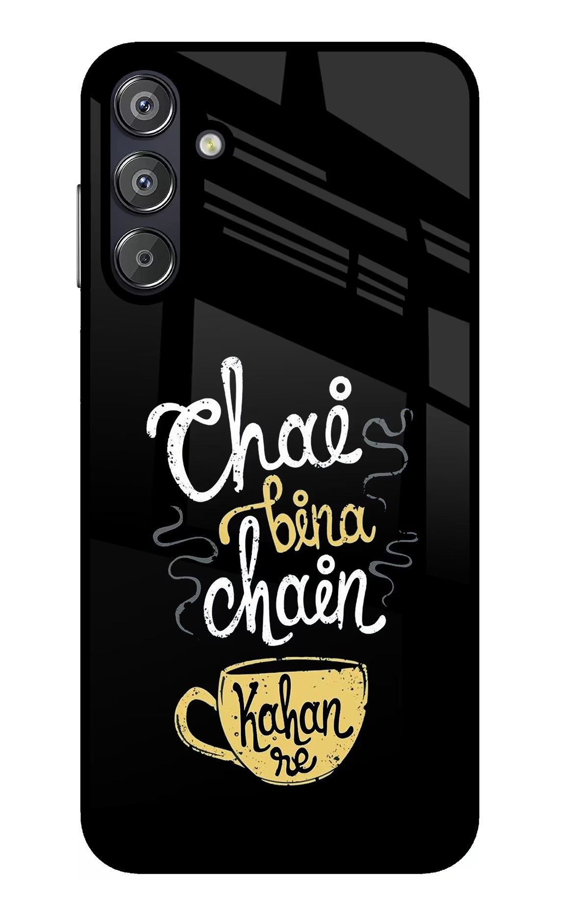 Chai Bina Chain Kaha Re Samsung F15 5G Glass Case Back Cover by Casekaro