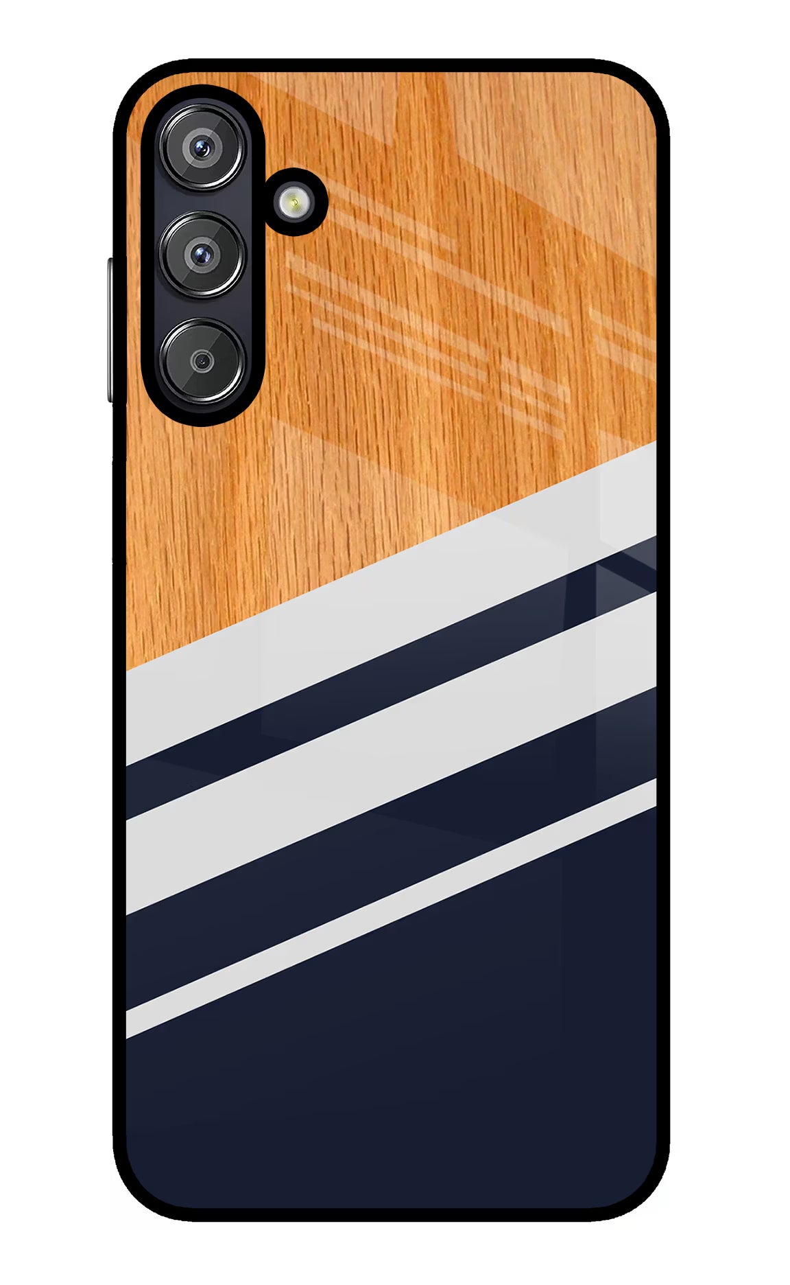 Blue and white wooden Samsung F15 5G Glass Case
