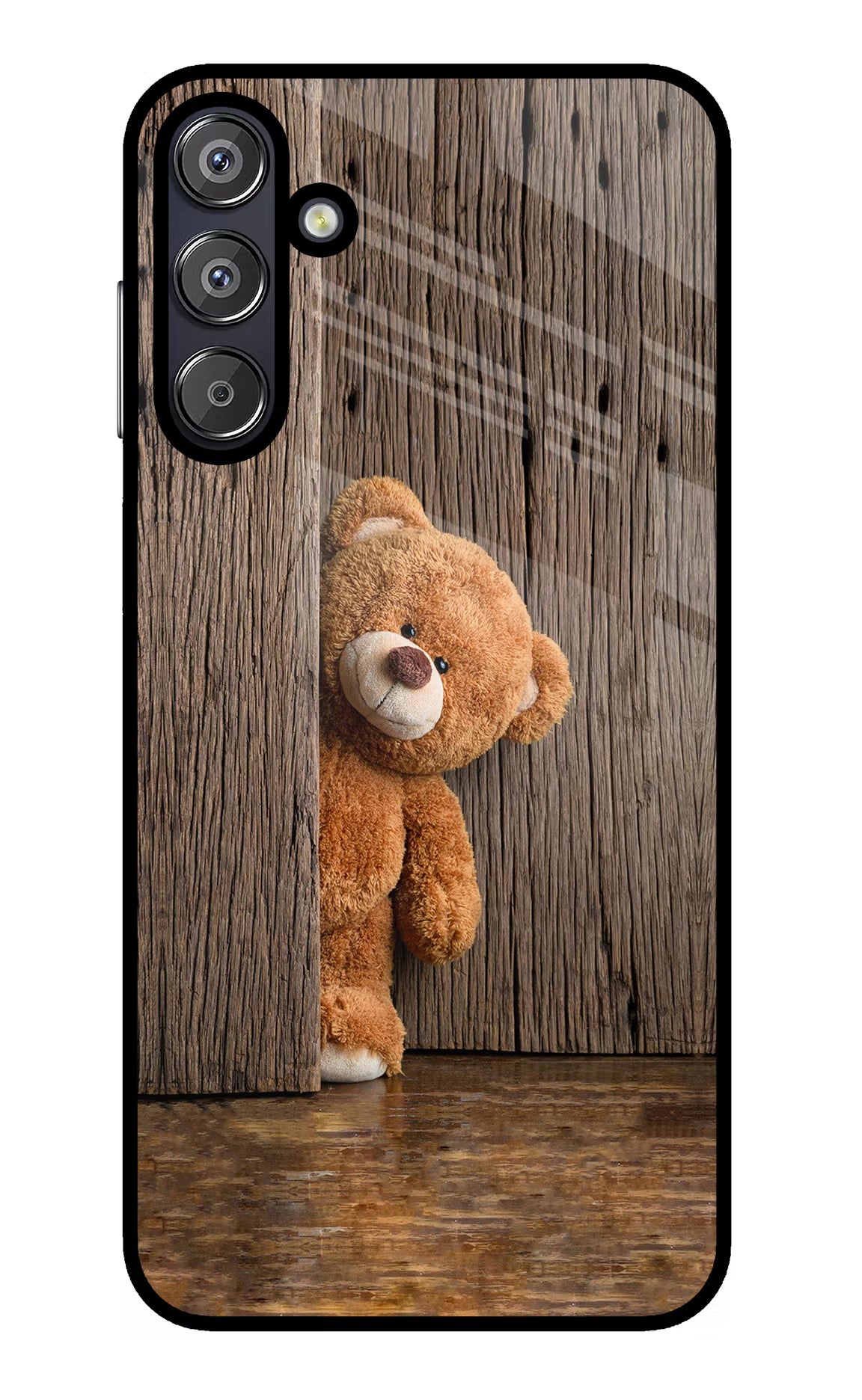 Teddy Wooden Samsung F15 5G Glass Case Back Cover by Casekaro