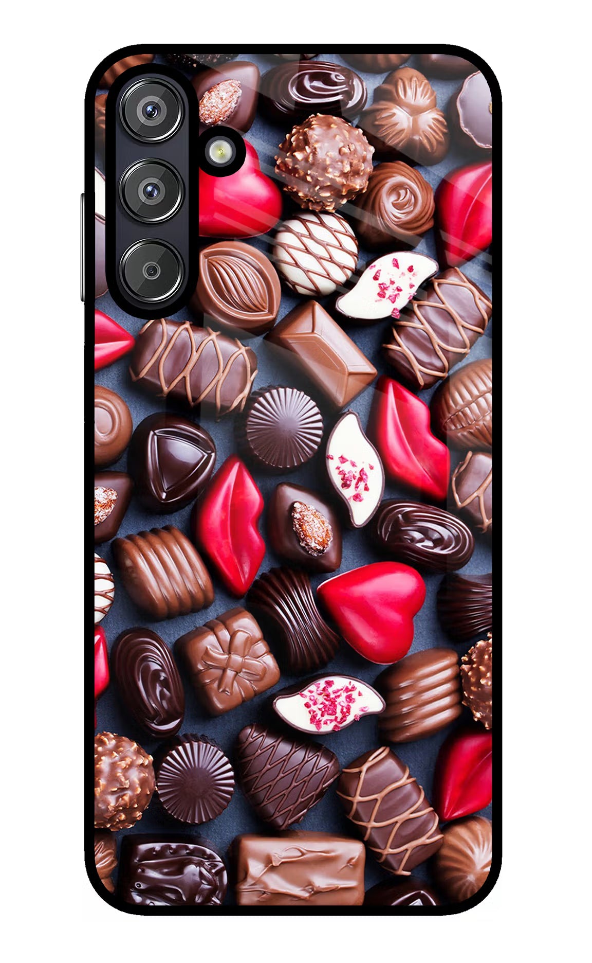 Chocolates Samsung F15 5G Glass Case Back Cover by Casekaro