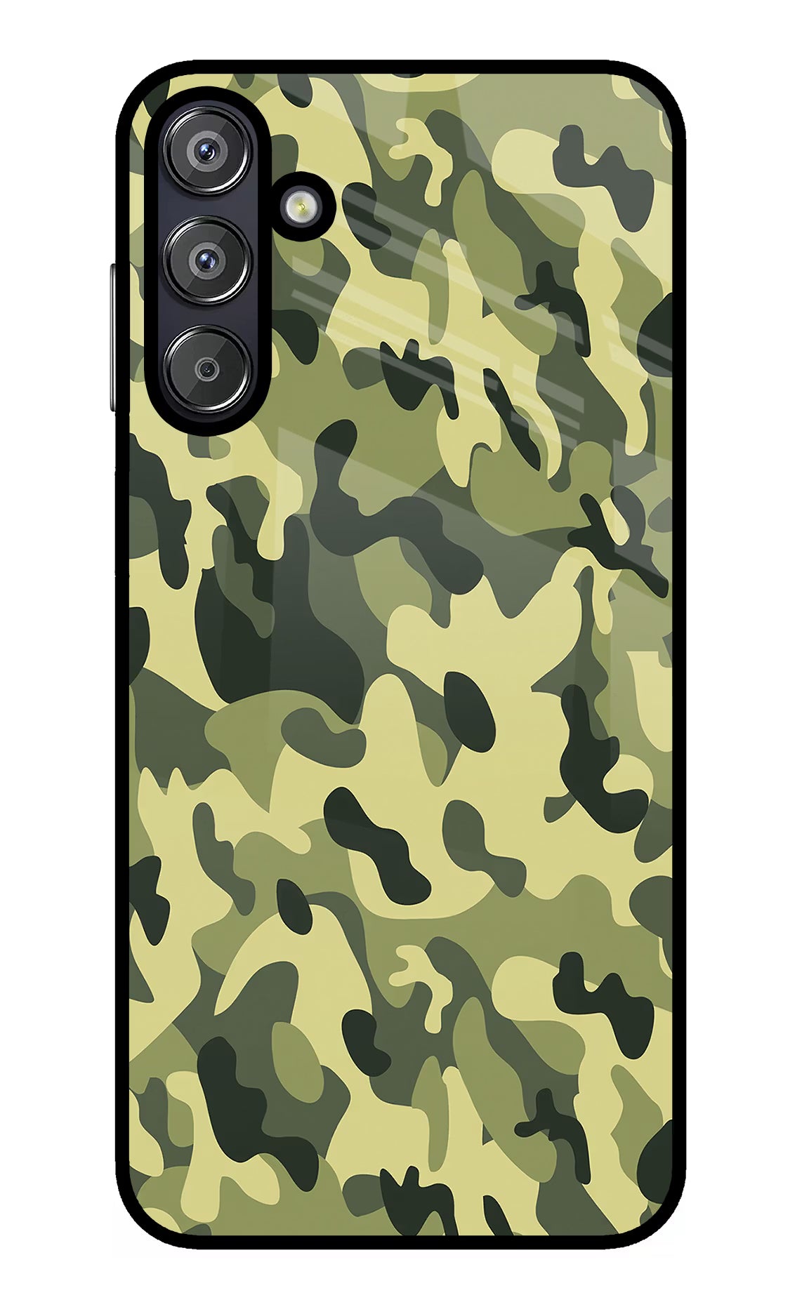 Camouflage Samsung F15 5G Glass Case Back Cover by Casekaro
