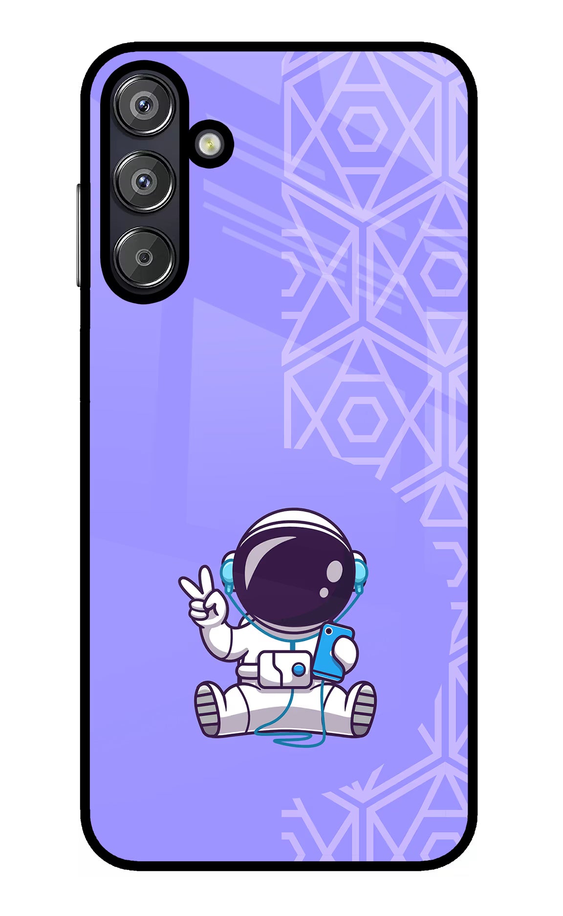 Cute Astronaut Chilling Samsung F15 5G Glass Case Back Cover by Casekaro