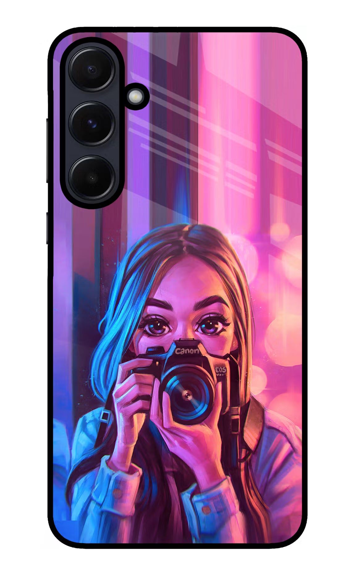 Girl Photographer Samsung A55 5G Glass Case Back Cover by Casekaro