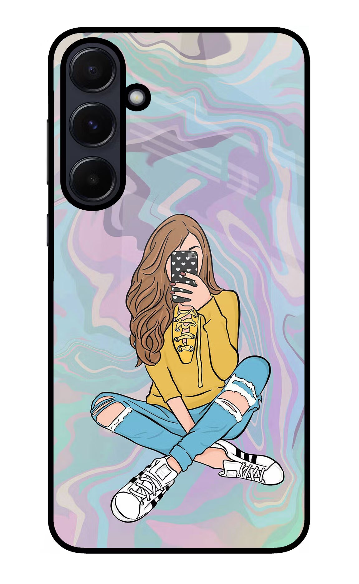 Selfie Girl Samsung A55 5G Glass Case Back Cover by Casekaro