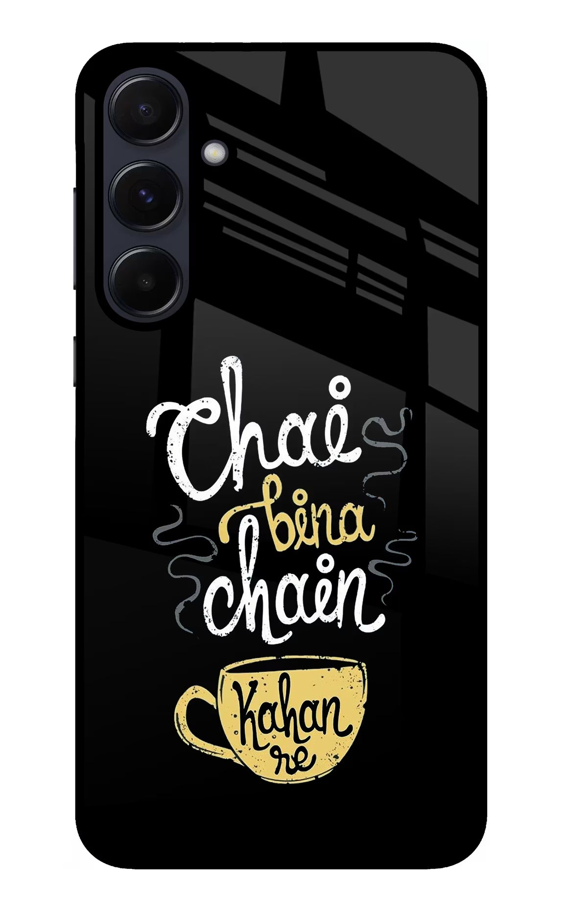 Chai Bina Chain Kaha Re Samsung A55 5G Glass Case Back Cover by Casekaro