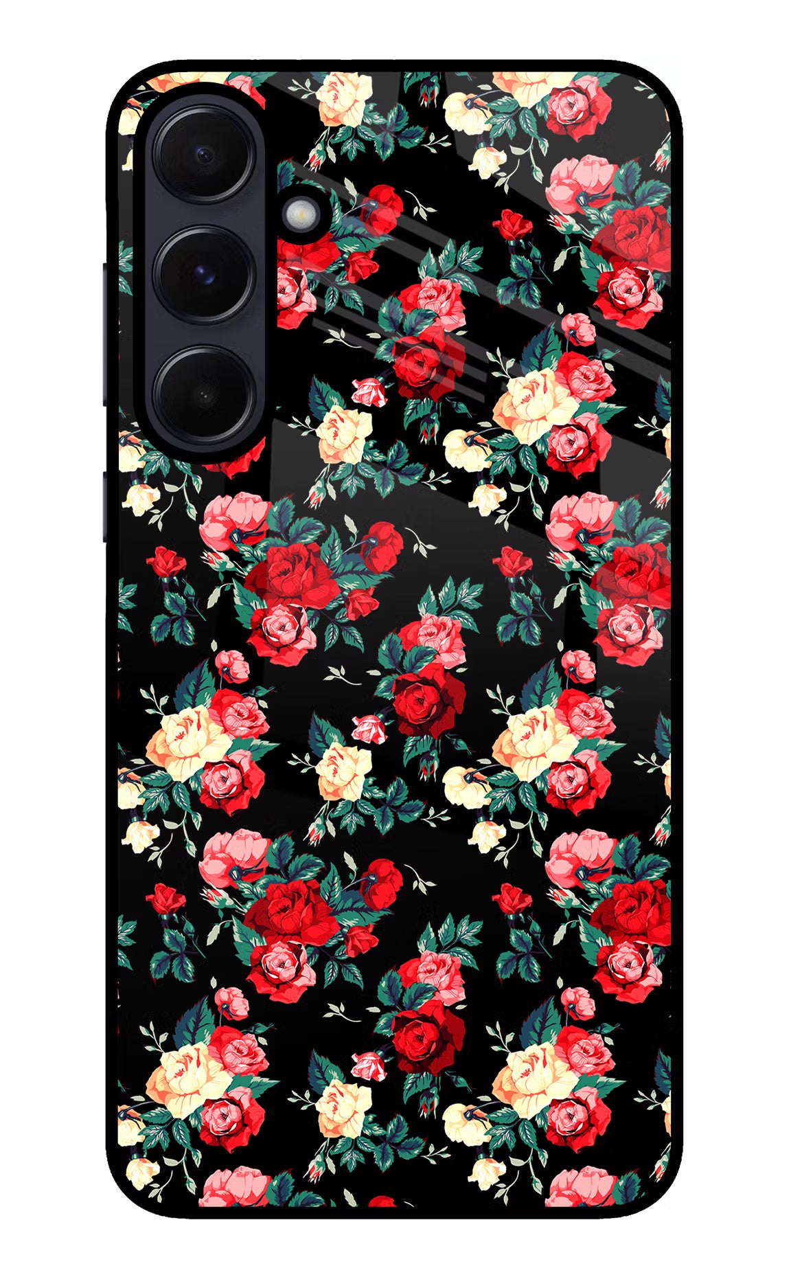 Rose Pattern Samsung A55 5G Glass Case Back Cover by Casekaro