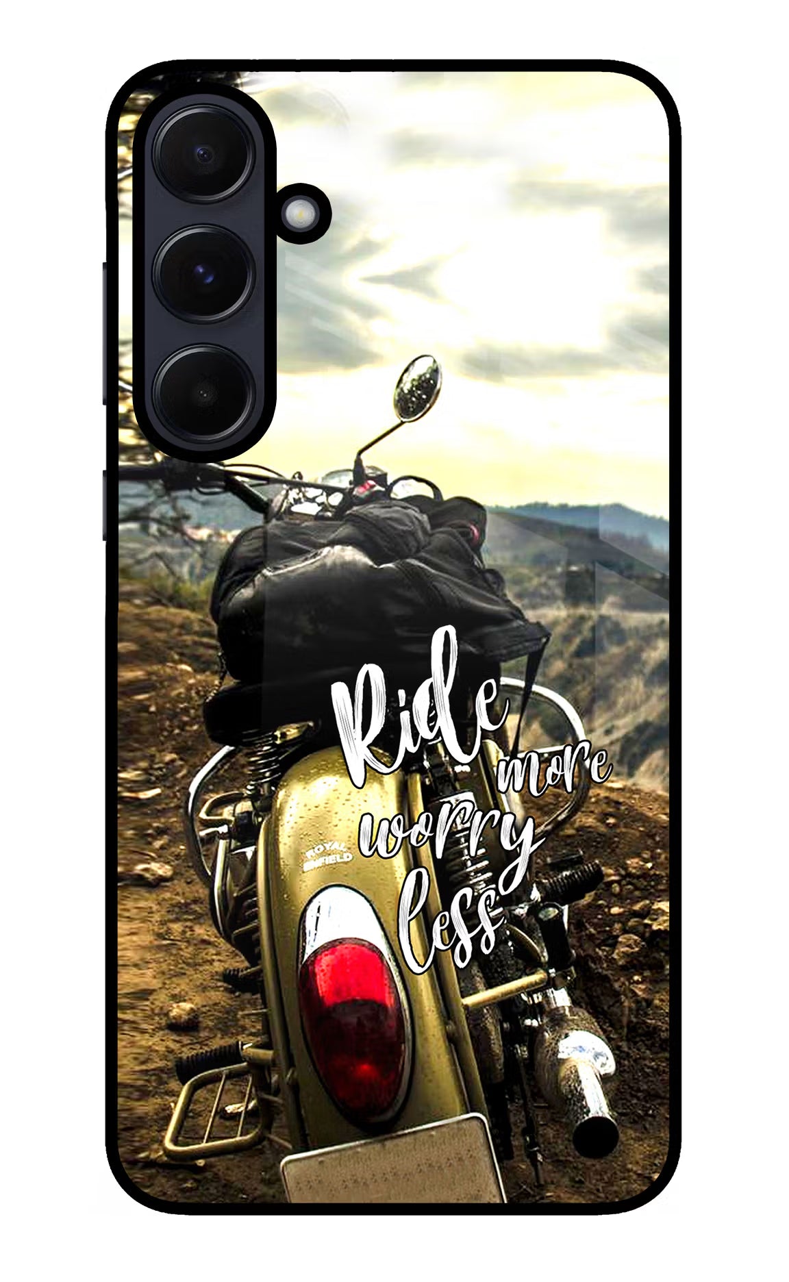 Ride More Worry Less Samsung A55 5G Glass Case Back Cover by Casekaro