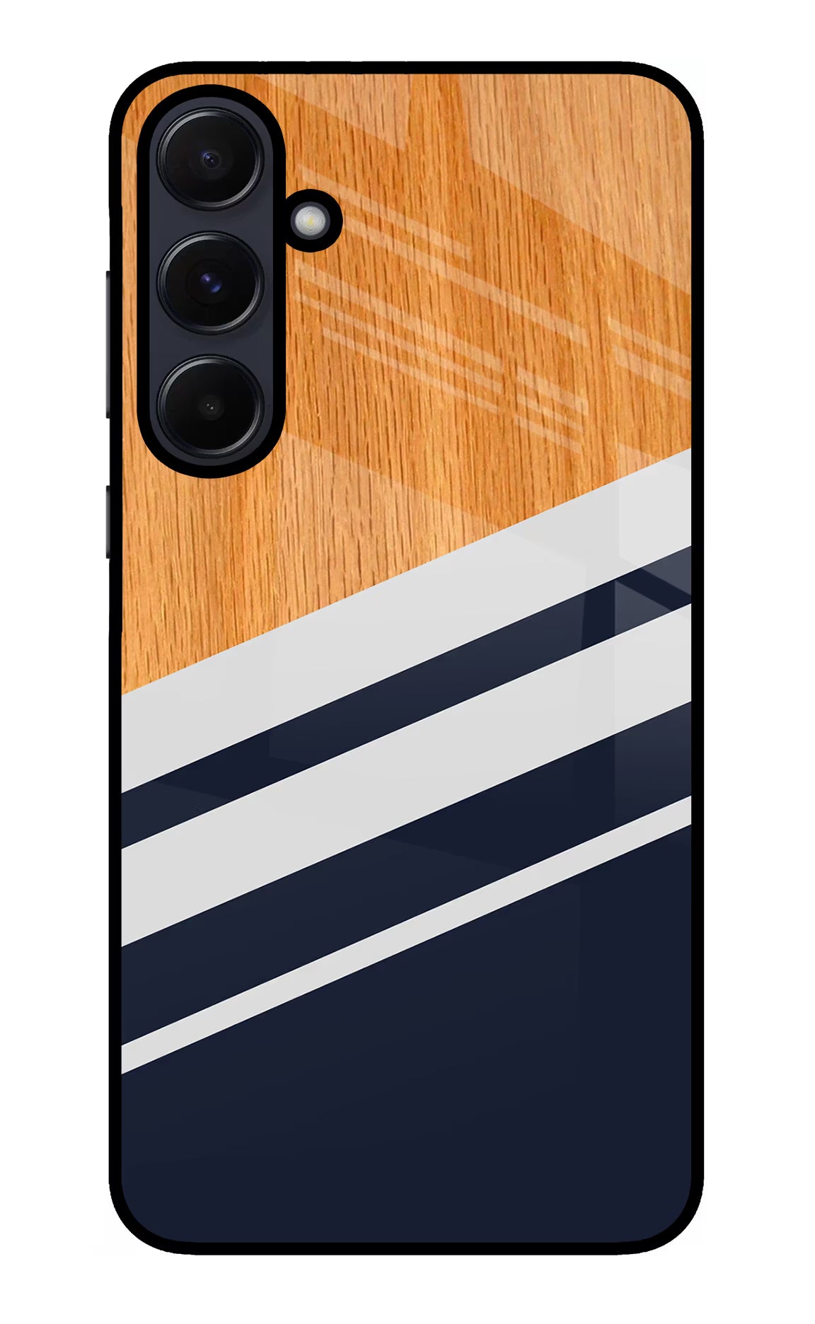 Blue and white wooden Samsung A55 5G Glass Case Back Cover by Casekaro