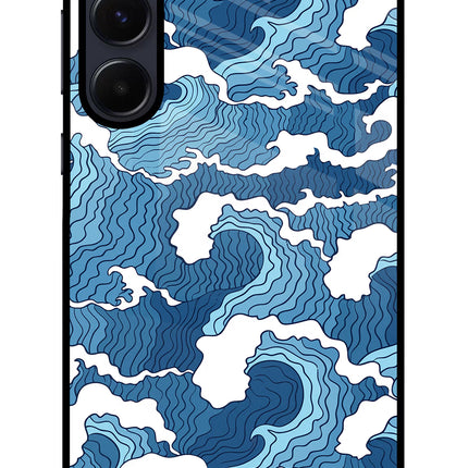 Blue Waves Samsung A55 5G Glass Case Back Cover by Casekaro