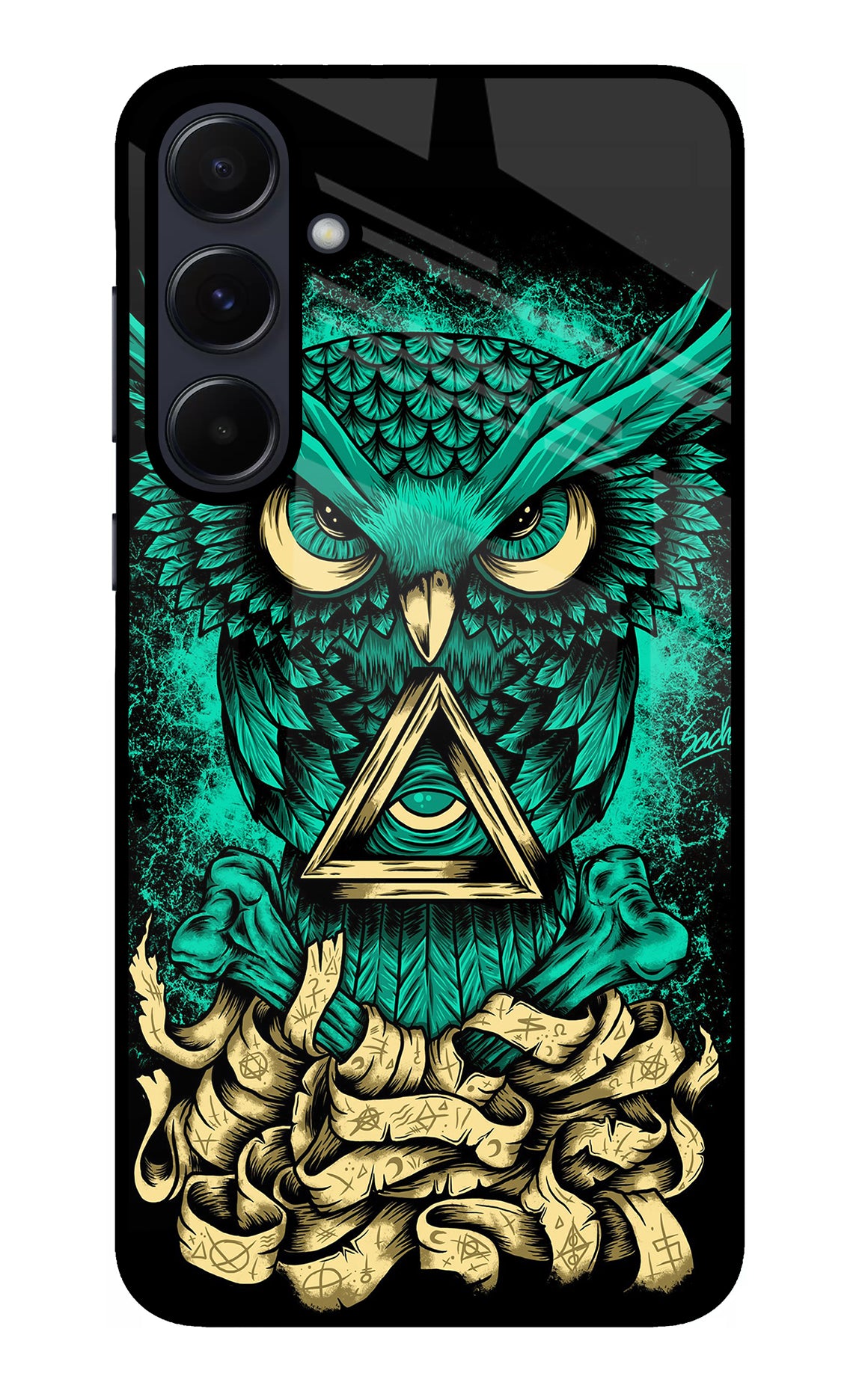 Green Owl Samsung A55 5G Glass Case