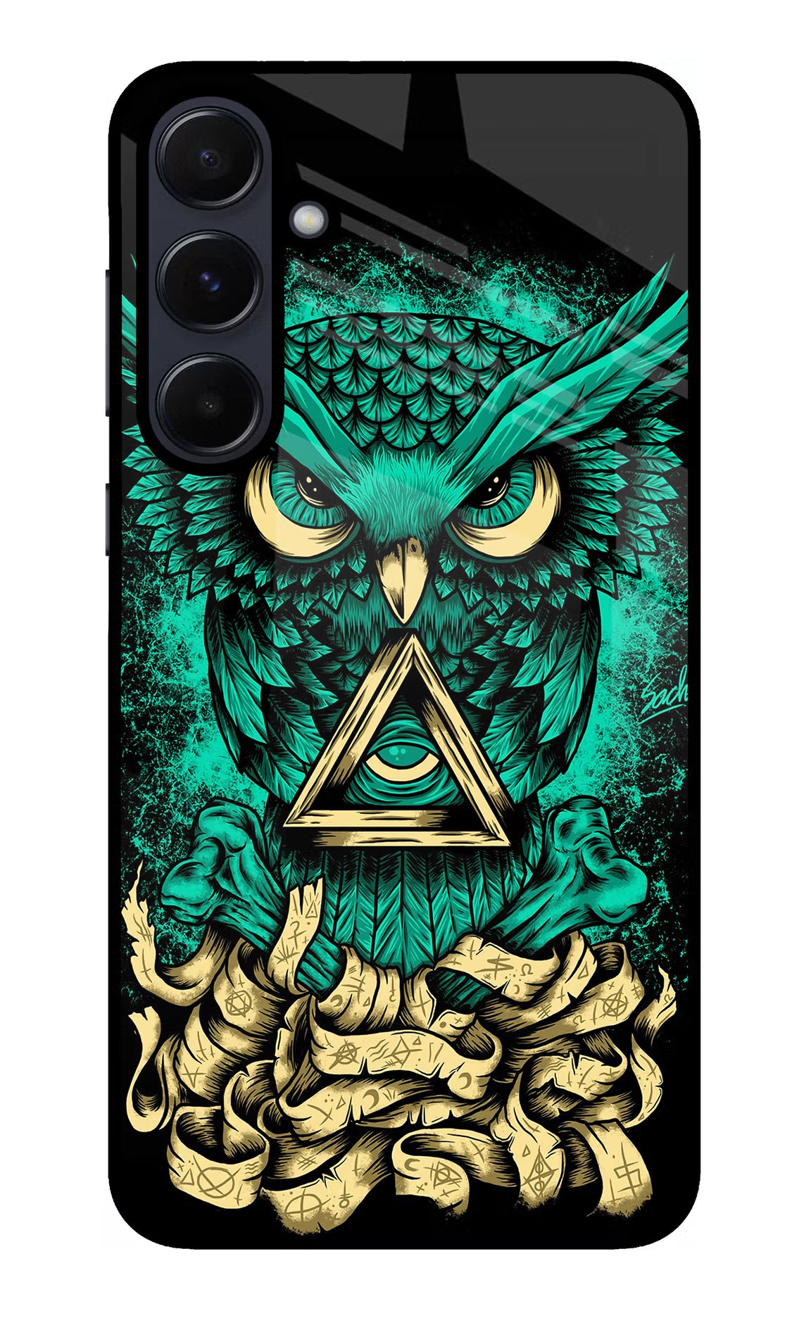 Green Owl Samsung A55 5G Glass Case Back Cover by Casekaro