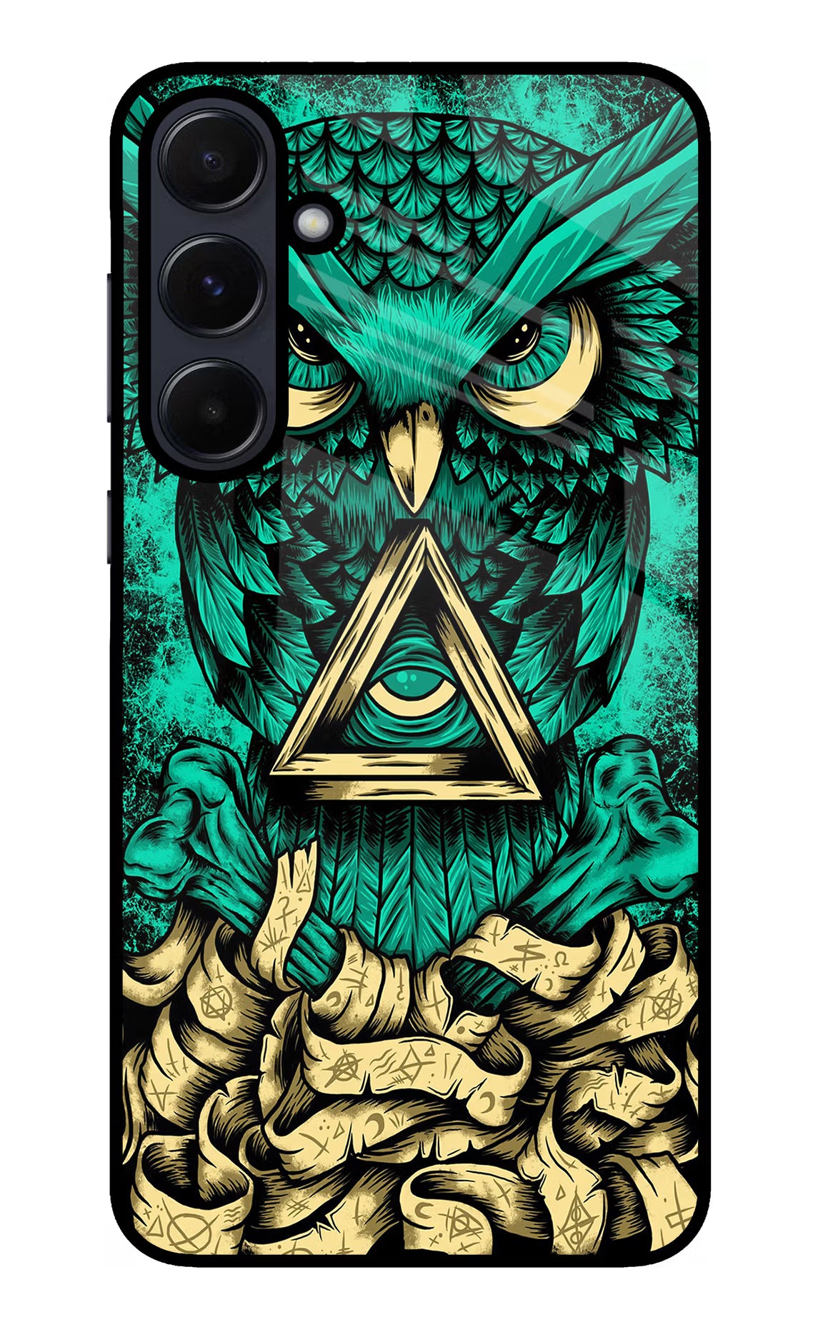 Green Owl Samsung A55 5G Glass Case Back Cover by Casekaro