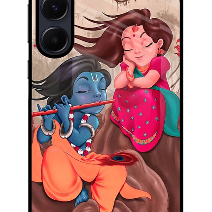 Radhe Krishna Samsung A55 5G Glass Case Back Cover by Casekaro