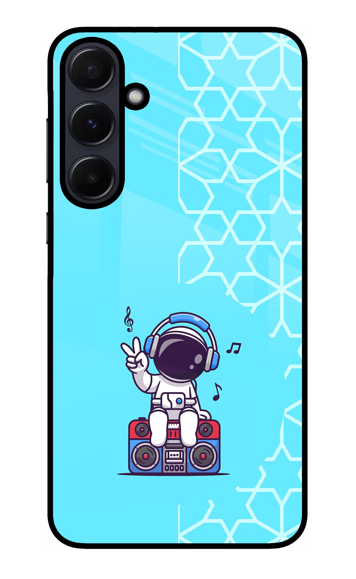 Cute Astronaut Chilling Samsung A55 5G Glass Case Back Cover by Casekaro