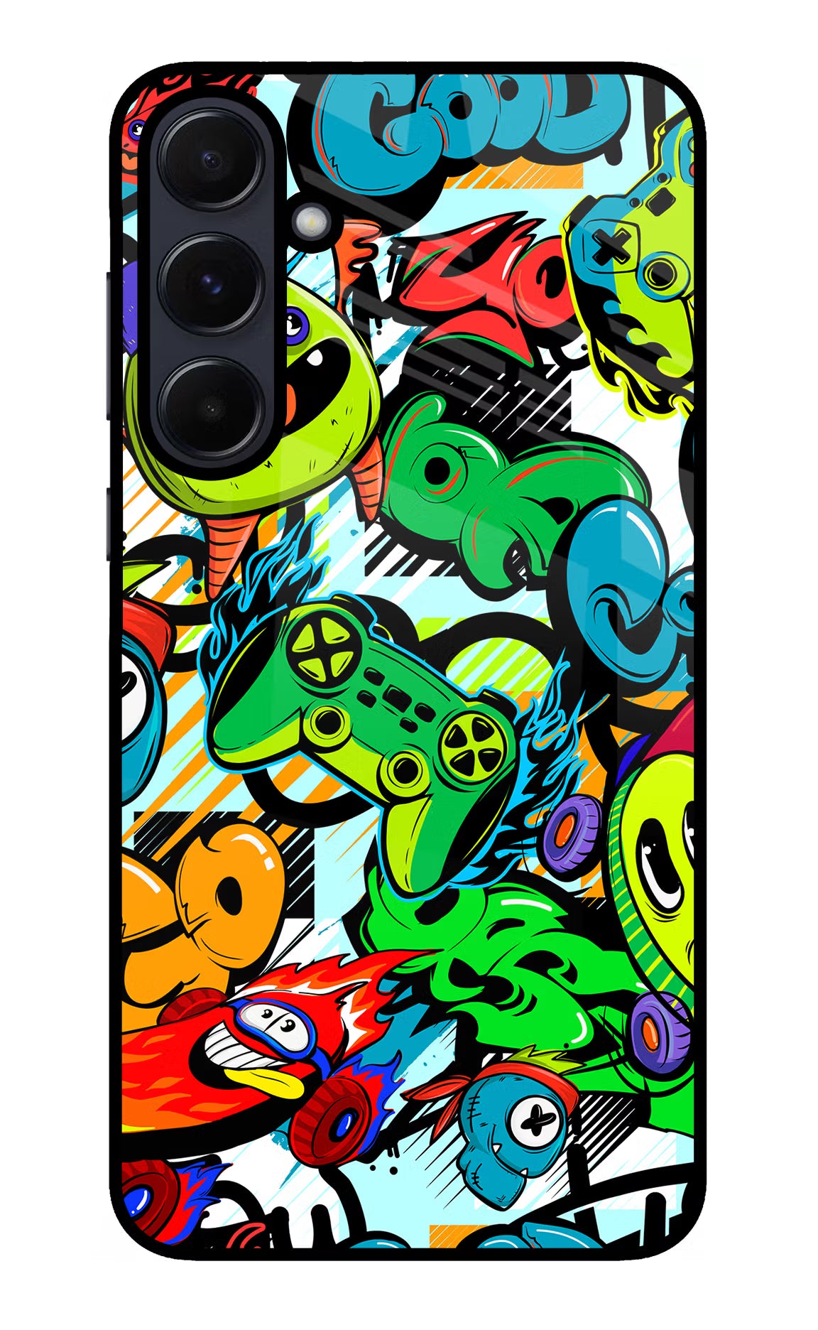 Game Doodle Samsung A55 5G Glass Case Back Cover by Casekaro