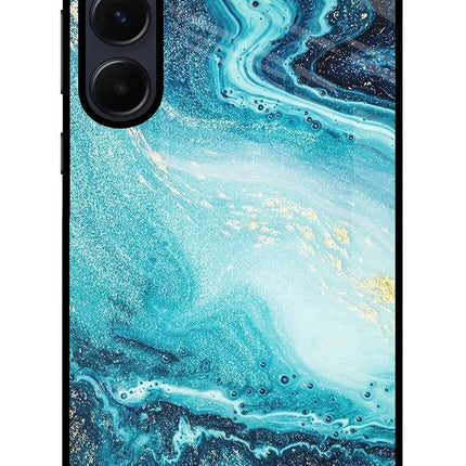 Blue Glitter Marble Samsung A55 5G Glass Case
