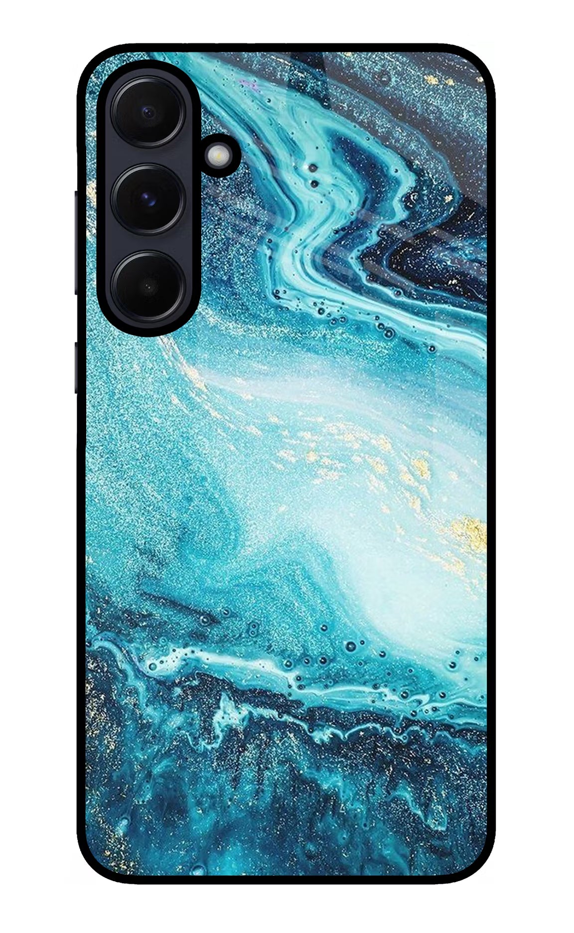 Blue Glitter Marble Samsung A55 5G Glass Case Back Cover by Casekaro